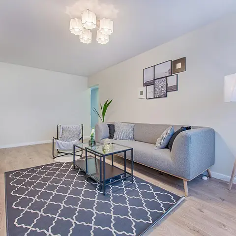 grey scandinavian living room with wood — real Indian home