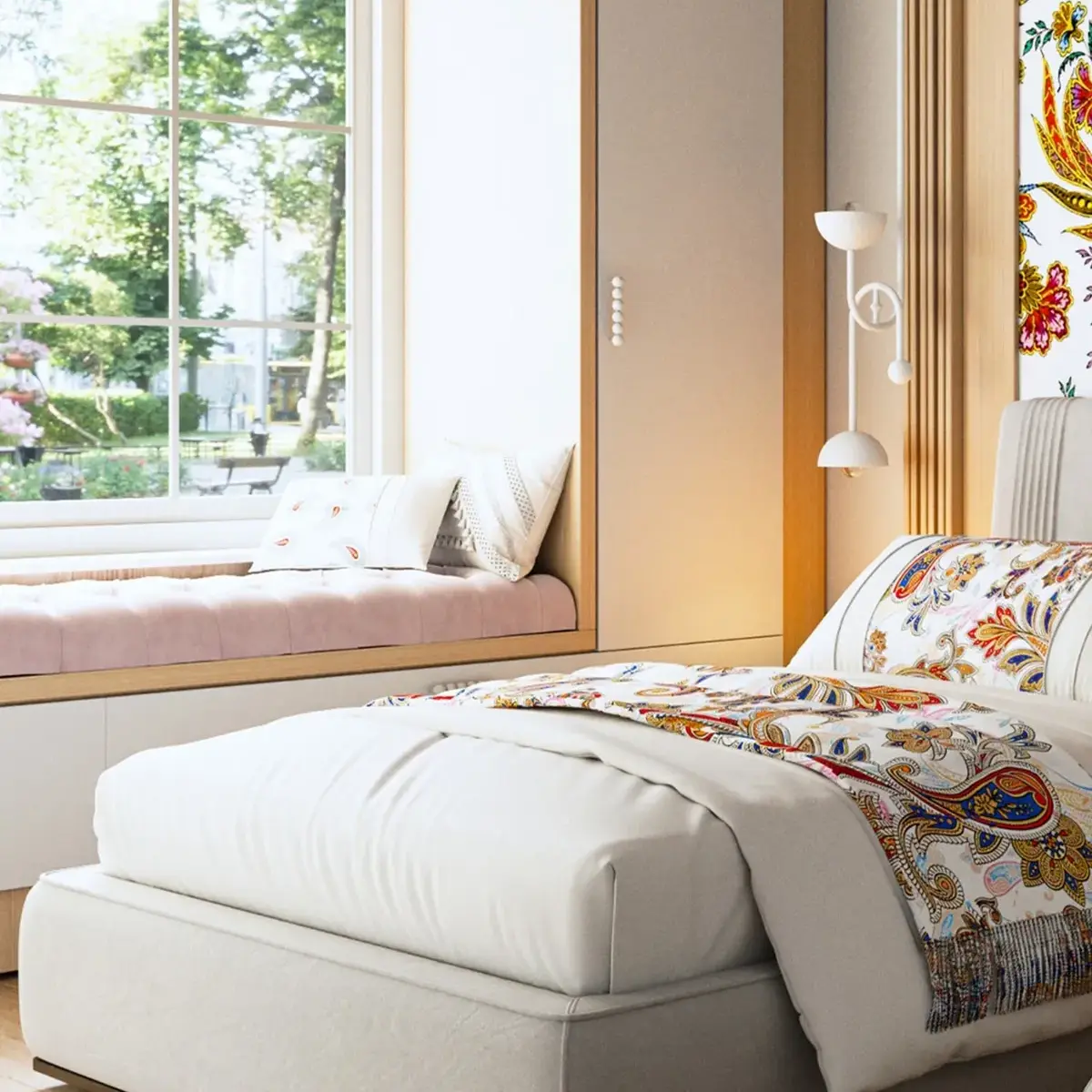 pastel guest bedroom with wardrobe — real Indian home