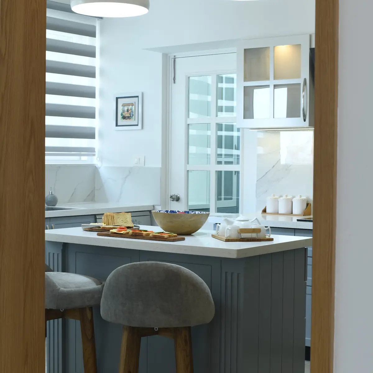 grey traditional kitchen with layout — real Indian home