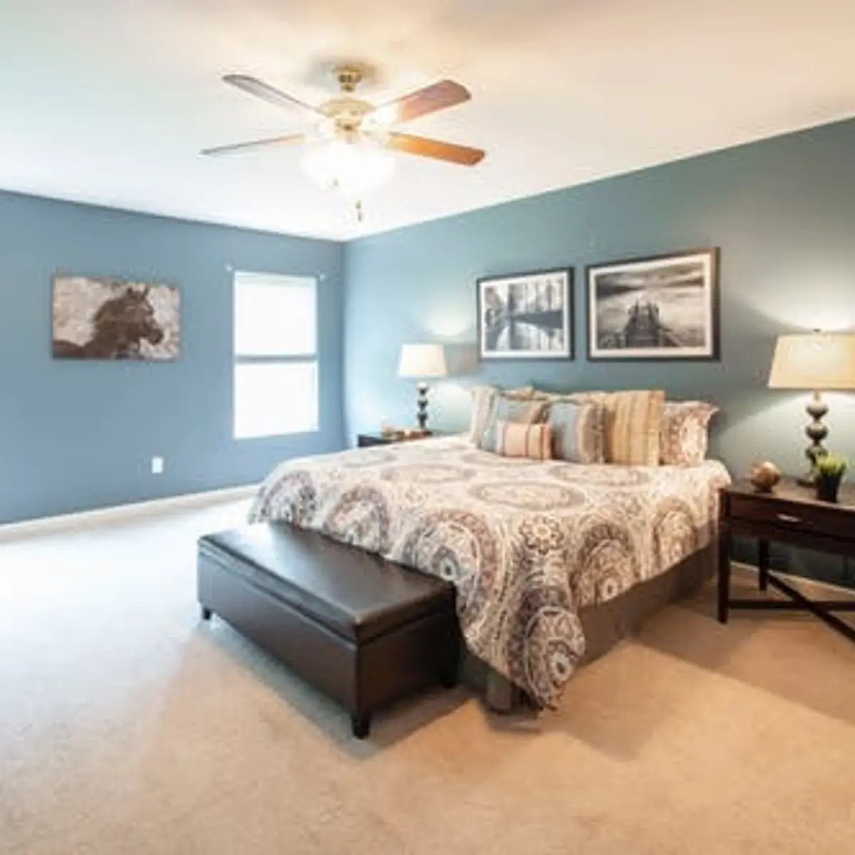 grey traditional master bedroom with bench — real Indian home