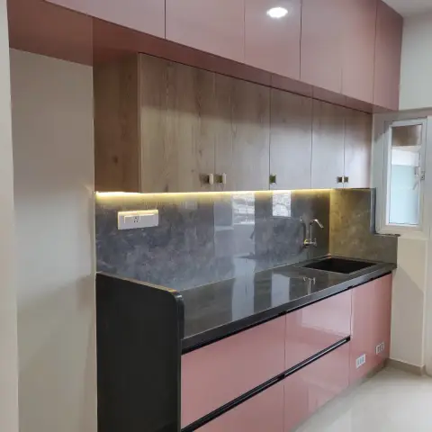 bold colour modern indian kitchen with layout — real Indian home