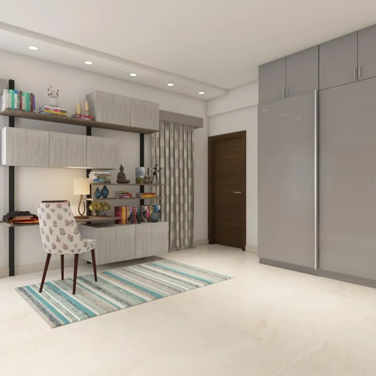 grey modern minimalist study room with study — real Indian home
