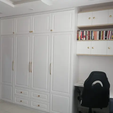 beige traditional study room with wardrobe — real Indian home