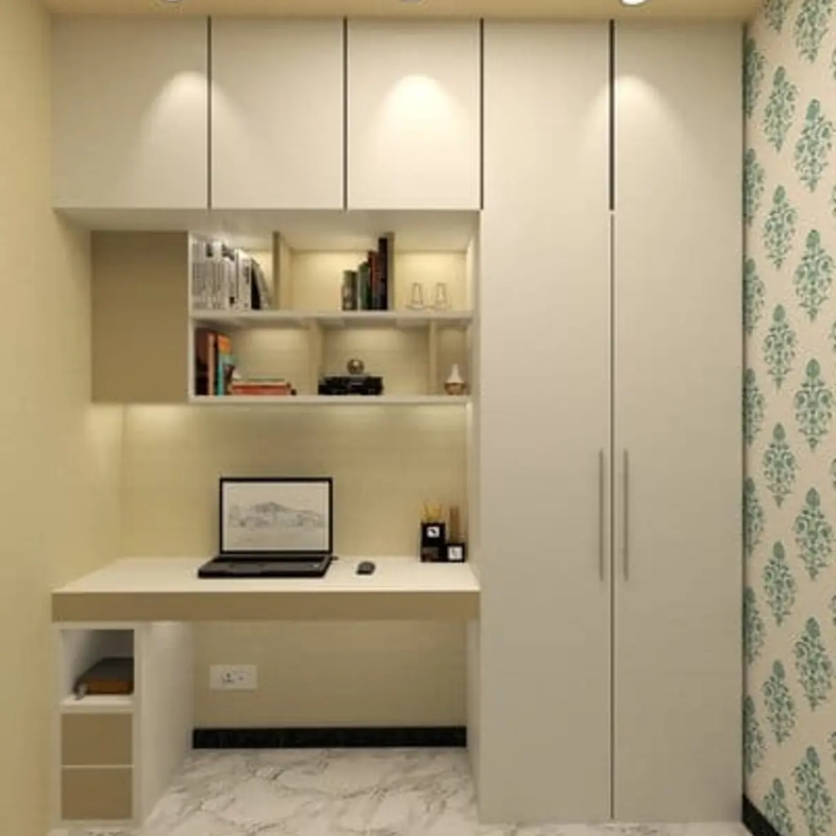 beige modern indian study room with study — real Indian home