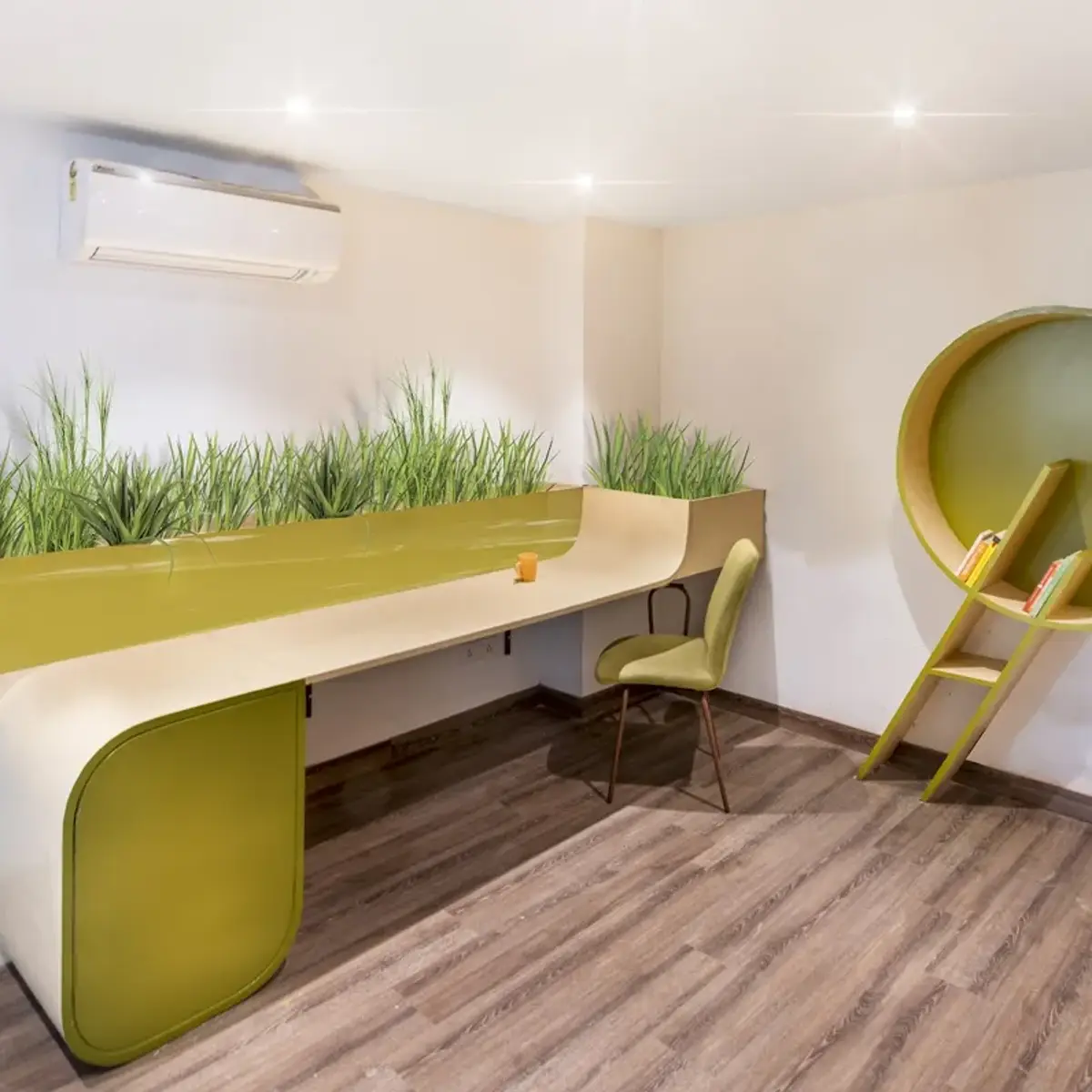 bold colour study room with study — real Indian home