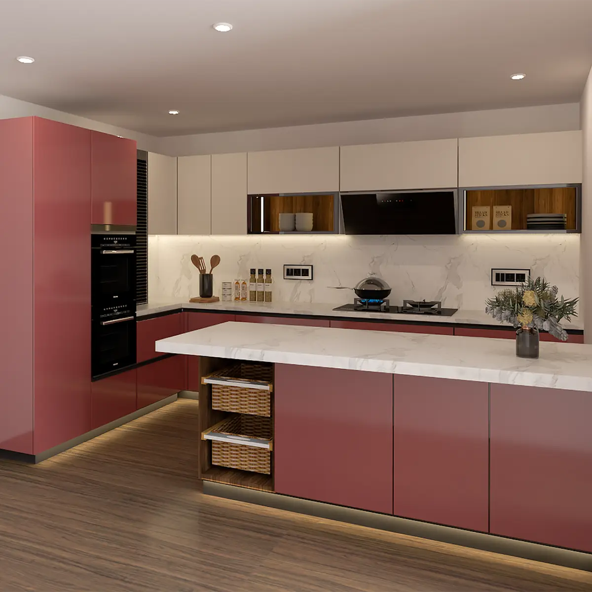 bold colour modern minimalist kitchen with layout — real Indian home