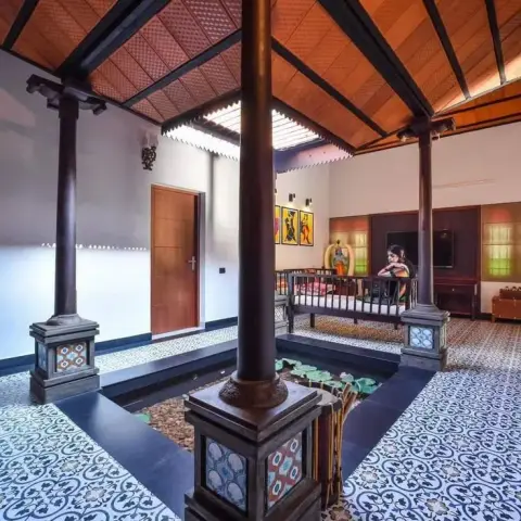 earthy traditional living room with pattern — real Indian home