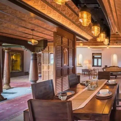 earthy traditional dining room with wood — real Indian home