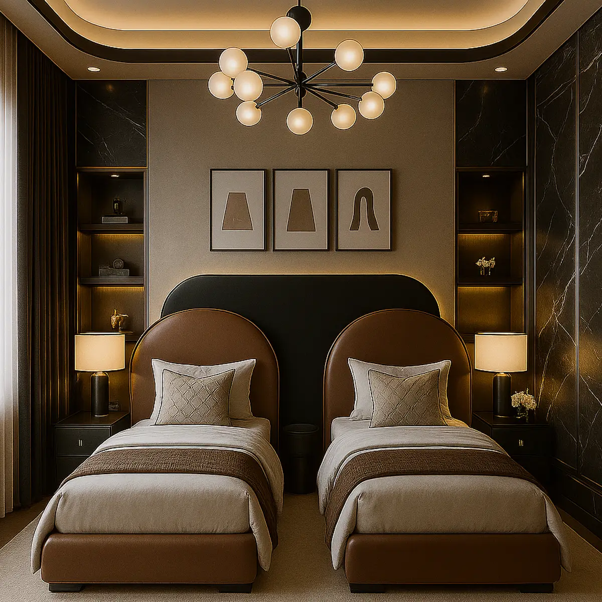 earthy luxury guest bedroom with bed — real Indian home