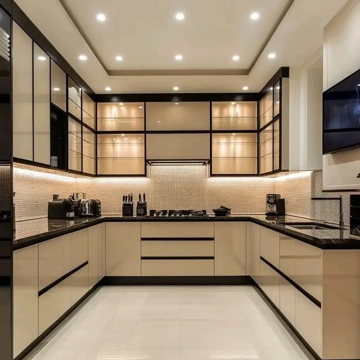beige luxury kitchen with layout — real Indian home