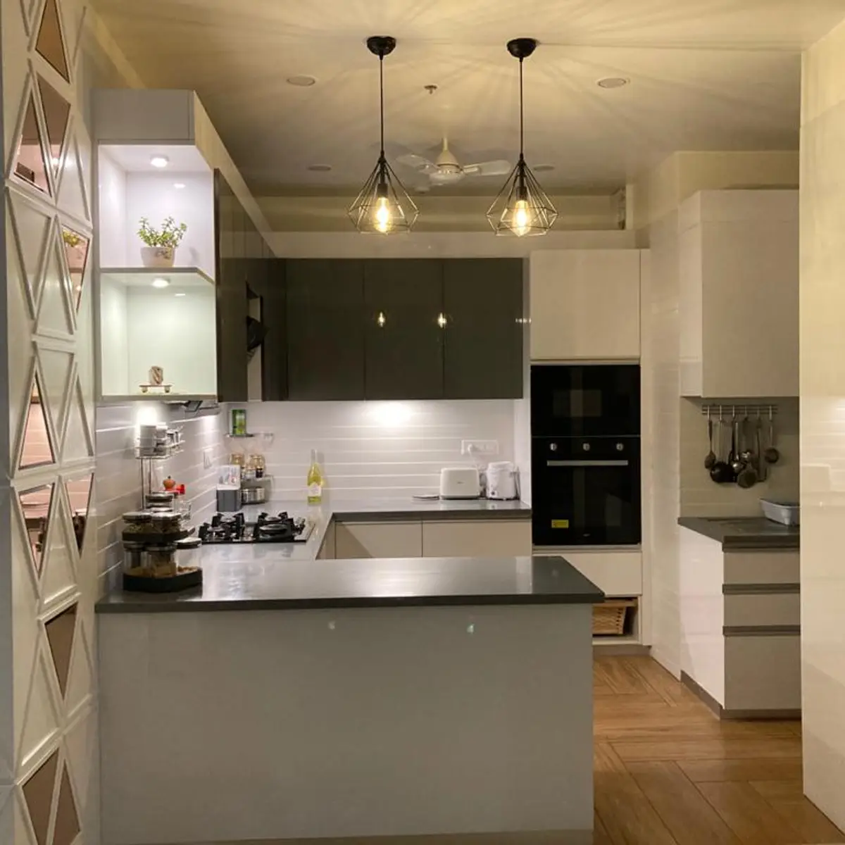 beige modern indian kitchen with layout — real Indian home