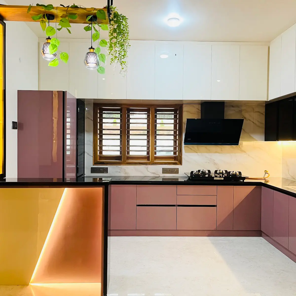jewel tone modern indian kitchen with shutter — real Indian home