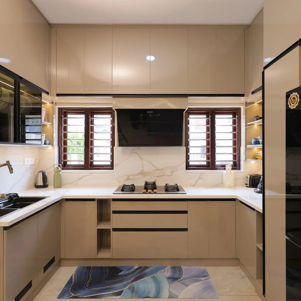 beige modern indian kitchen with layout — real Indian home