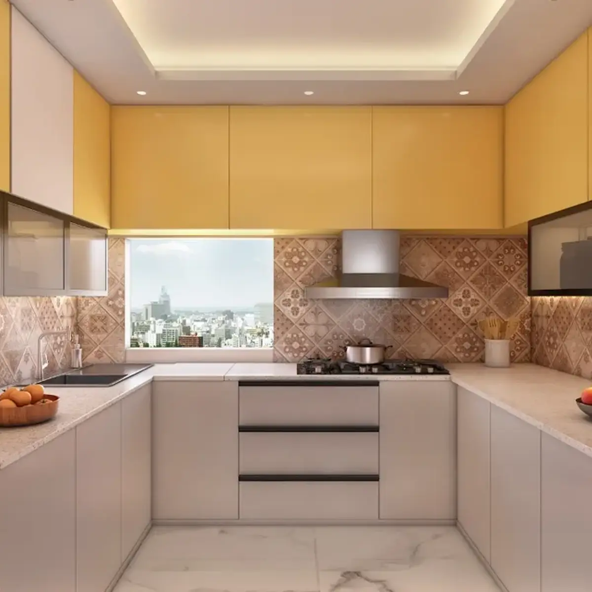 bold colour modern indian kitchen with shutter — real Indian home
