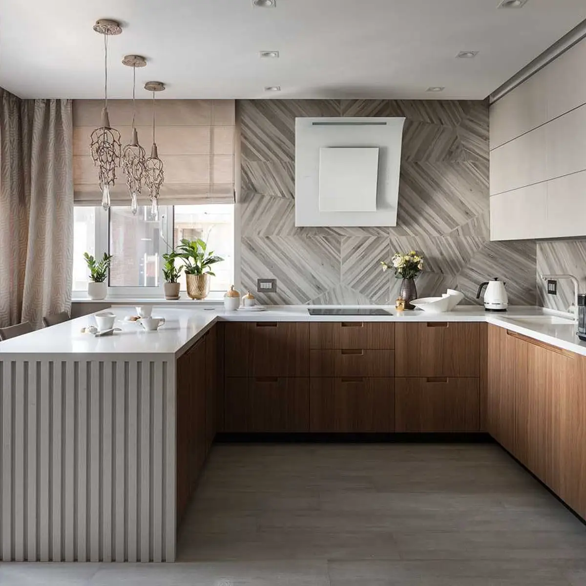 beige modern minimalist kitchen with layout — real Indian home