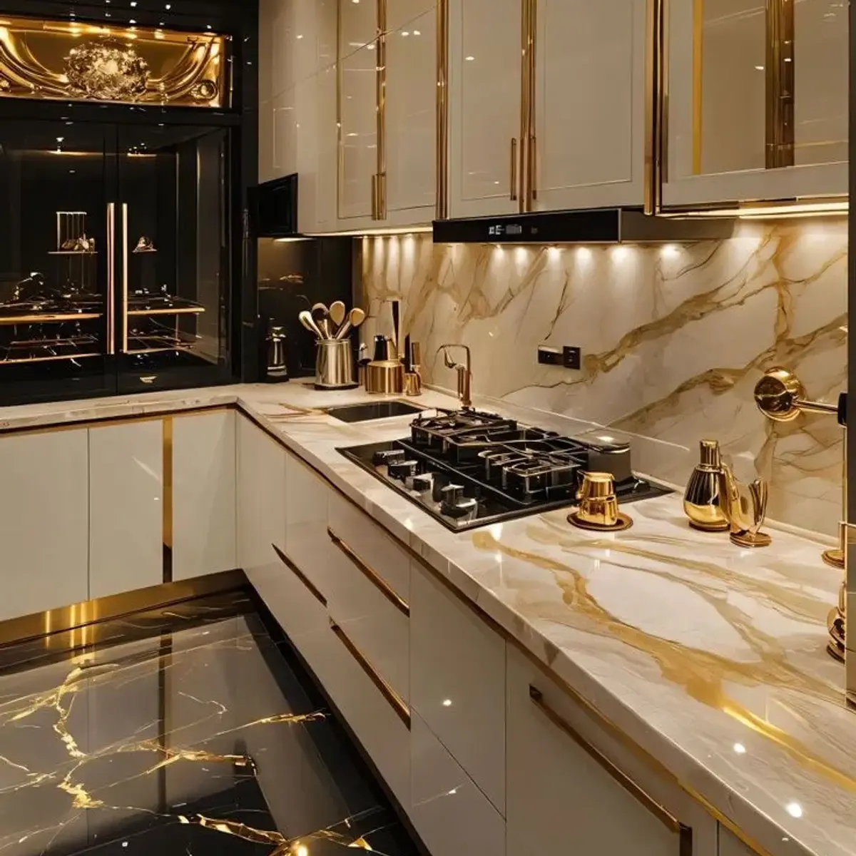 bold colour luxury kitchen with shutter — real Indian home