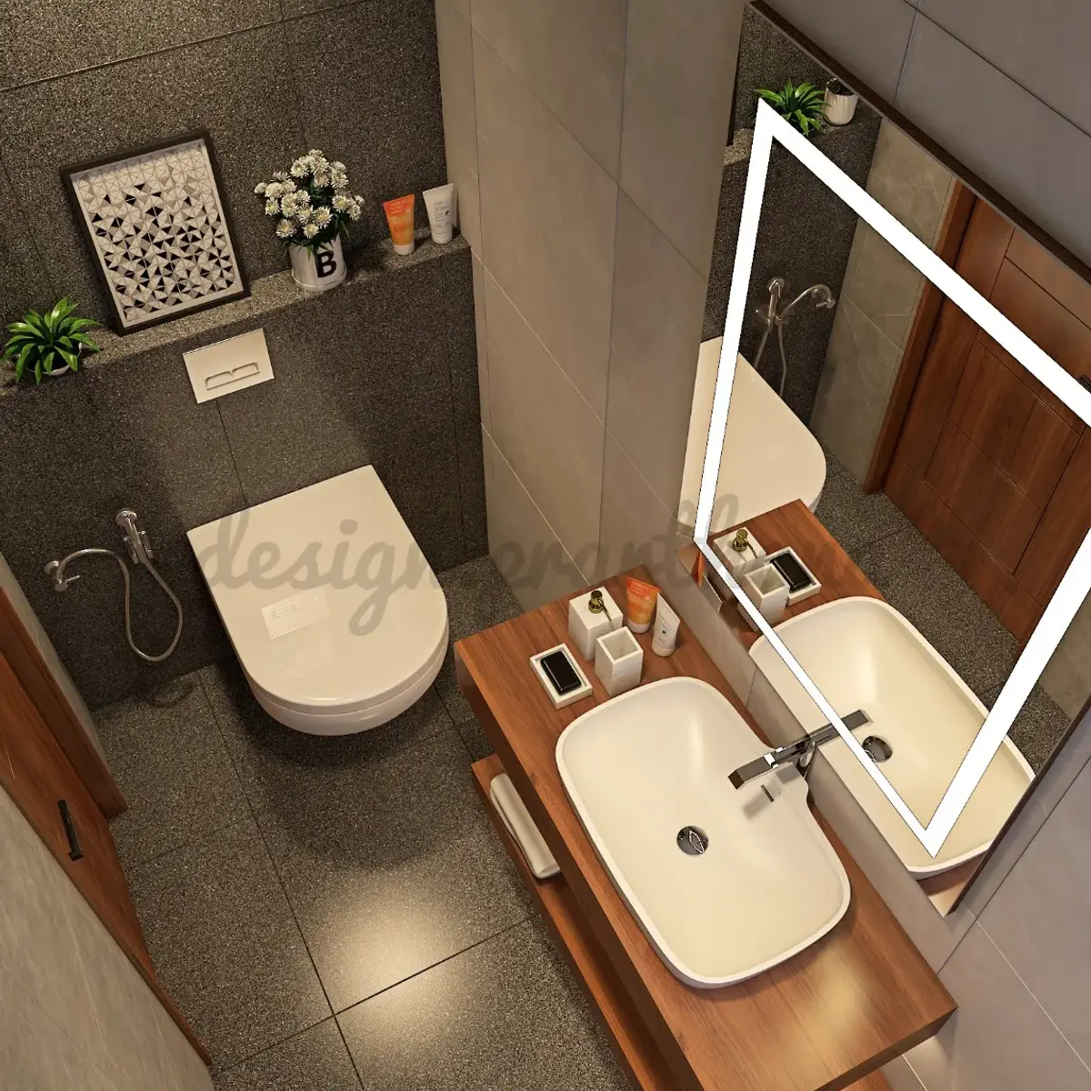 earthy modern indian bathroom with vanity — real Indian home