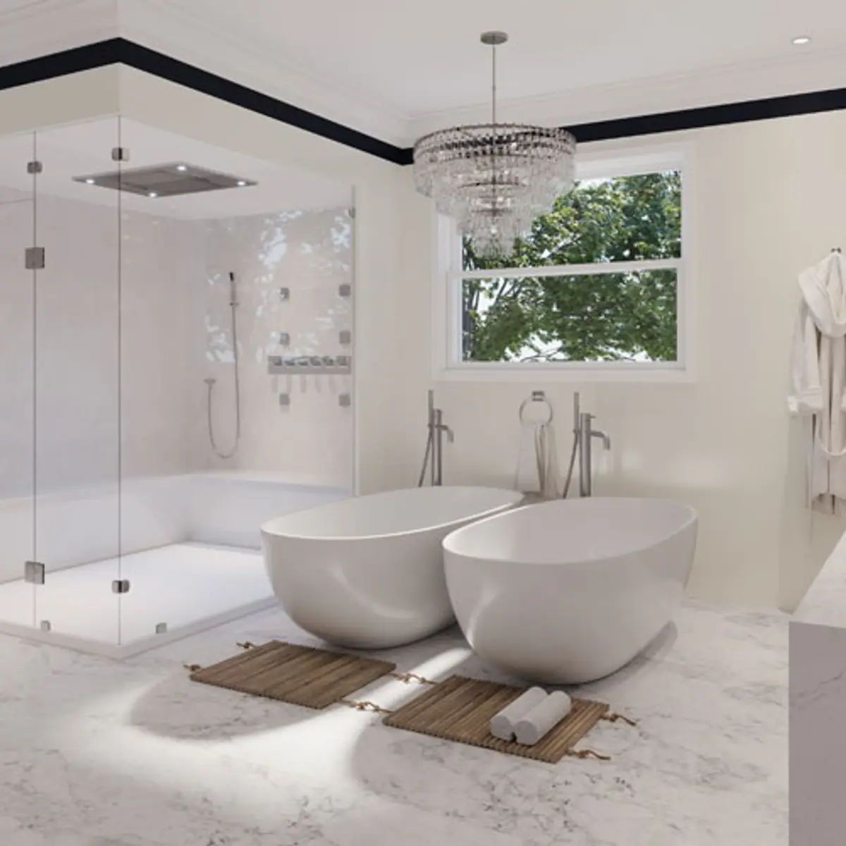 beige luxury bathroom with shower — real Indian home