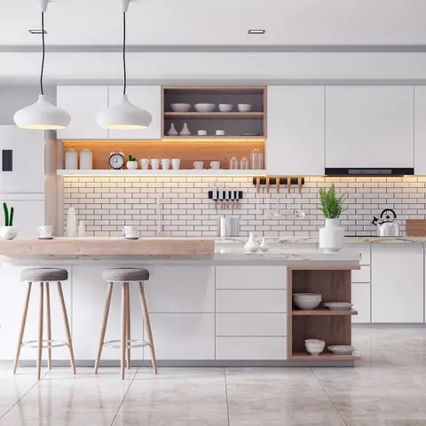 beige scandinavian kitchen with layout — real Indian home