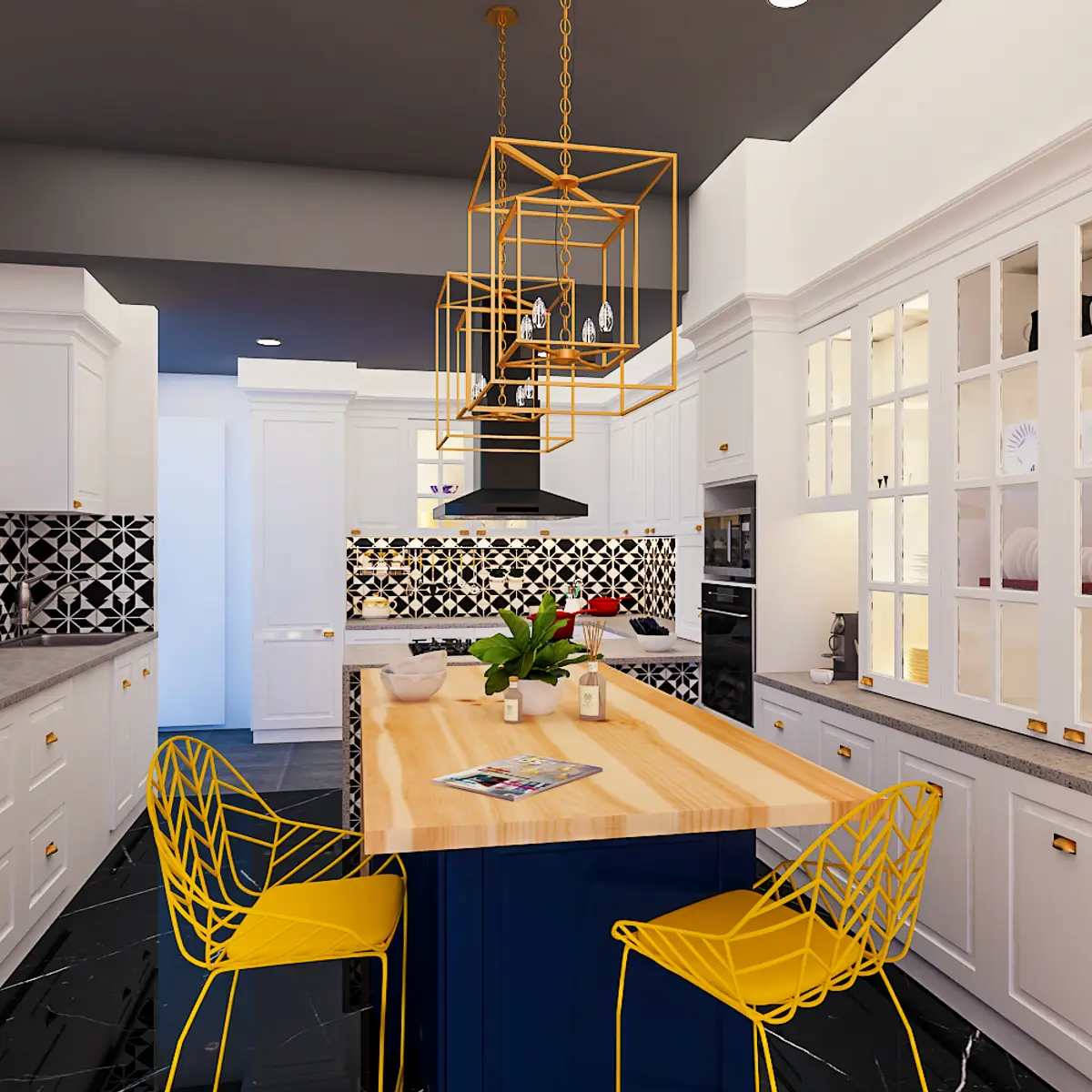 bold colour traditional kitchen with layout — real Indian home