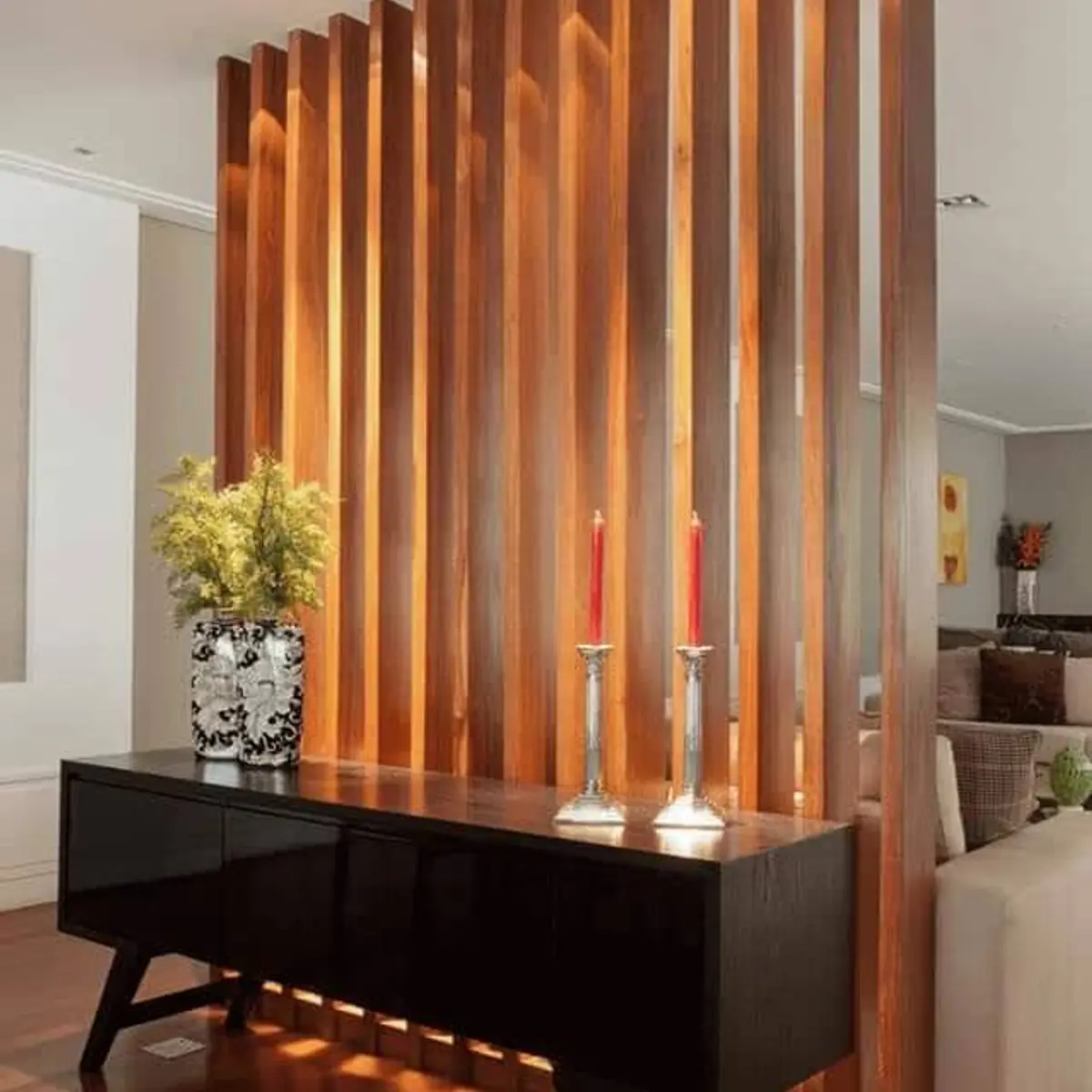beige mid century entrance foyer with panelling — real Indian home